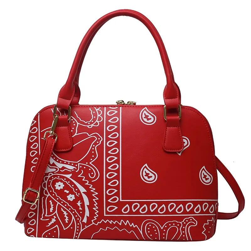 Fashion Designer Cashew Flower Printing Bandana Purse Female Shell Hand Bags Hobo Ladies Luxury Handbags for Women  Big PU Tote