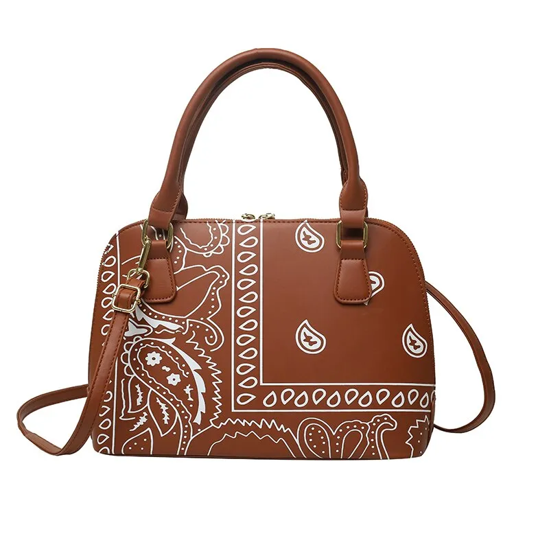 Fashion Designer Cashew Flower Printing Bandana Purse Female Shell Hand Bags Hobo Ladies Luxury Handbags for Women  Big PU Tote