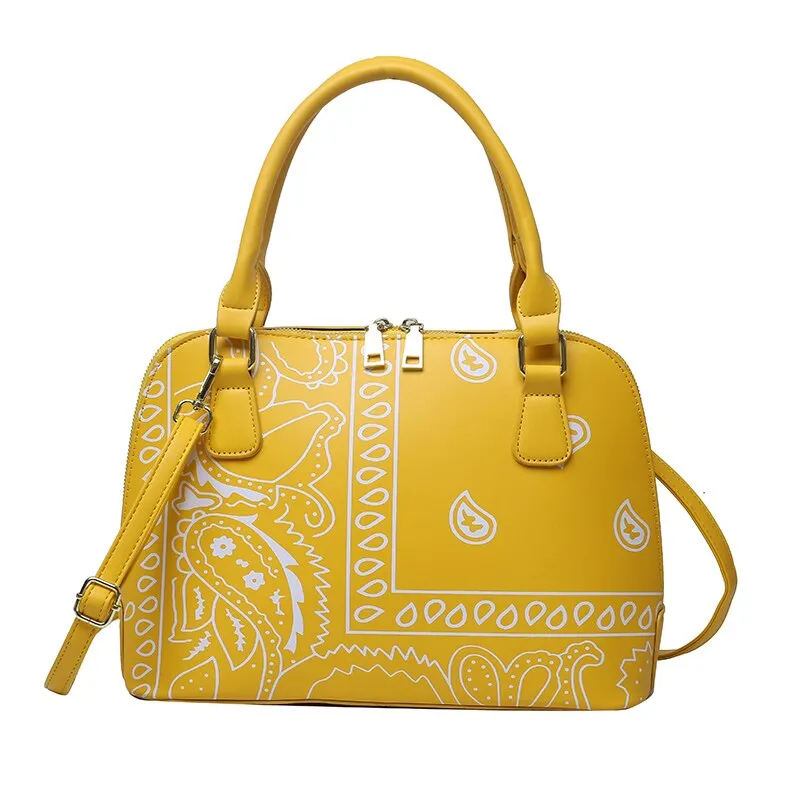 Fashion Designer Cashew Flower Printing Bandana Purse Female Shell Hand Bags Hobo Ladies Luxury Handbags for Women  Big PU Tote