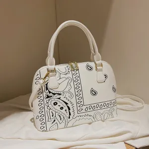 Fashion Designer Cashew Flower Printing Bandana Purse Female Shell Hand Bags Hobo Ladies Luxury Handbags for Women  Big PU Tote