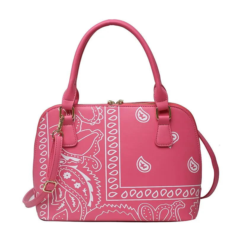 Fashion Designer Cashew Flower Printing Bandana Purse Female Shell Hand Bags Hobo Ladies Luxury Handbags for Women  Big PU Tote