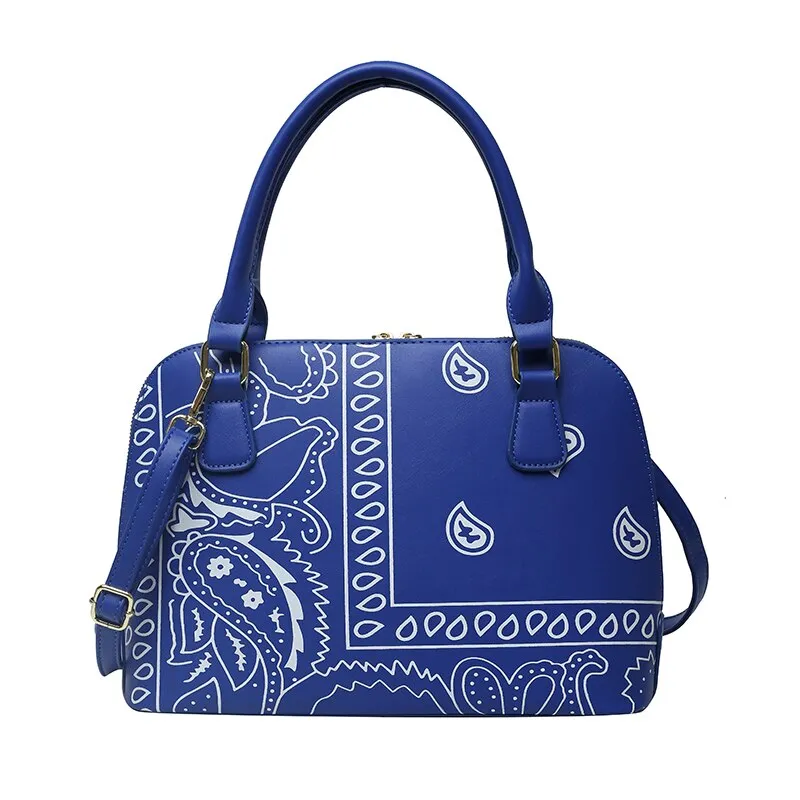 Fashion Designer Cashew Flower Printing Bandana Purse Female Shell Hand Bags Hobo Ladies Luxury Handbags for Women  Big PU Tote