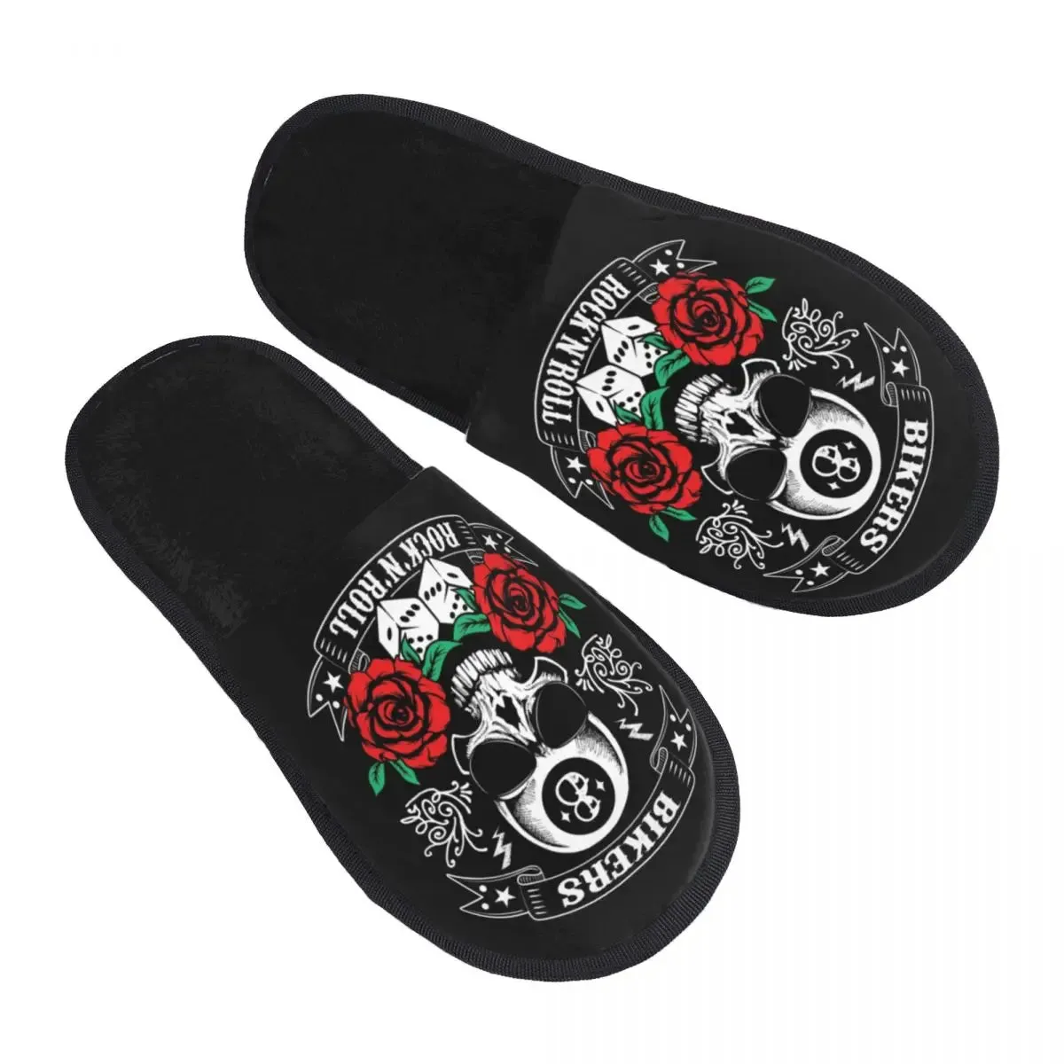 Forever Metal Skull Slippers | Death Rock Memory Foam Indoor Shoes | Cozy Goth Gift for Women