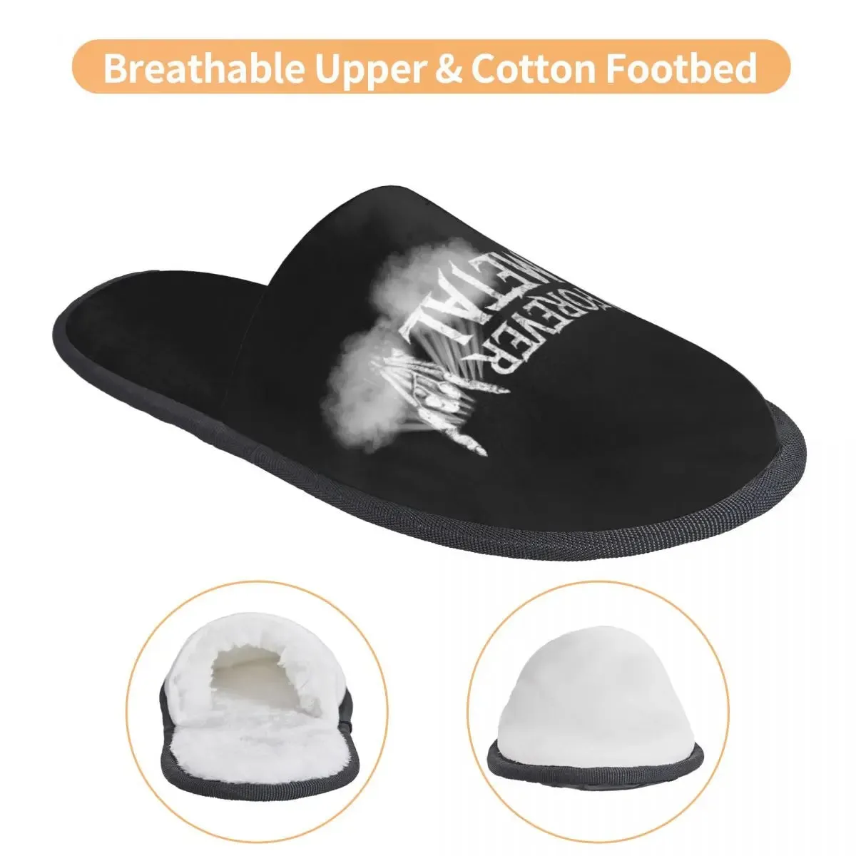 Forever Metal Skull Slippers | Death Rock Memory Foam Indoor Shoes | Cozy Goth Gift for Women