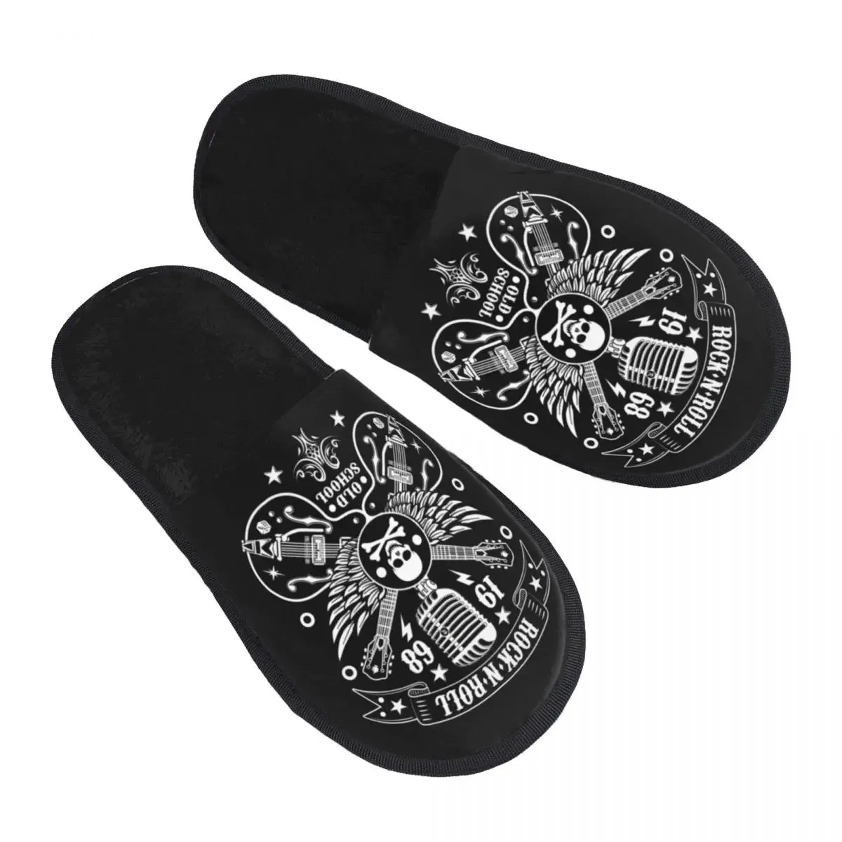 Forever Metal Skull Slippers | Death Rock Memory Foam Indoor Shoes | Cozy Goth Gift for Women