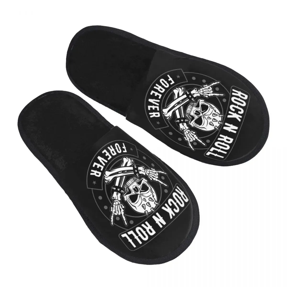 Forever Metal Skull Slippers | Death Rock Memory Foam Indoor Shoes | Cozy Goth Gift for Women