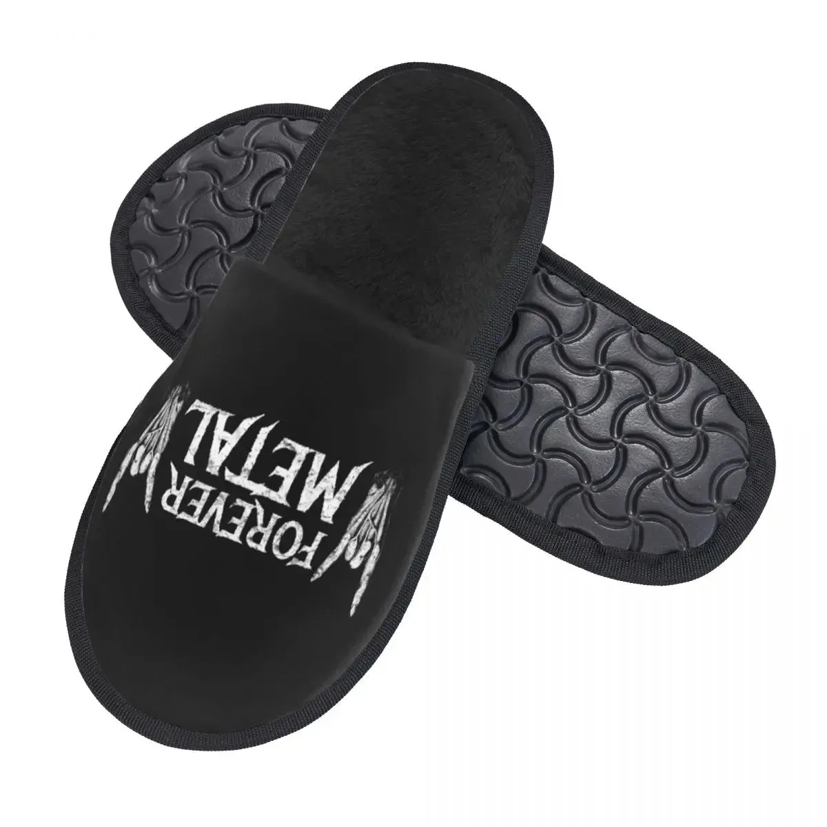 Forever Metal Skull Slippers | Death Rock Memory Foam Indoor Shoes | Cozy Goth Gift for Women