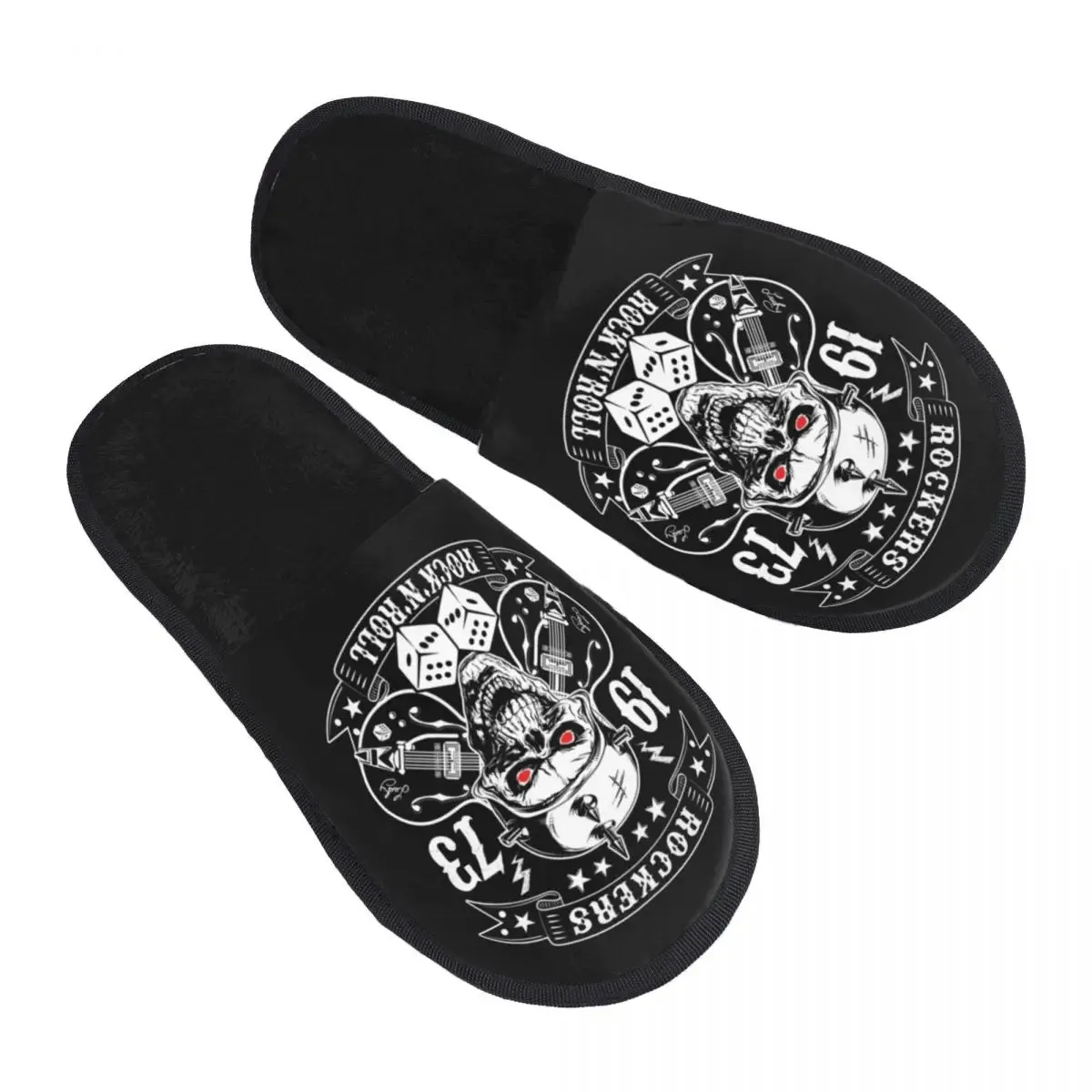 Forever Metal Skull Slippers | Death Rock Memory Foam Indoor Shoes | Cozy Goth Gift for Women