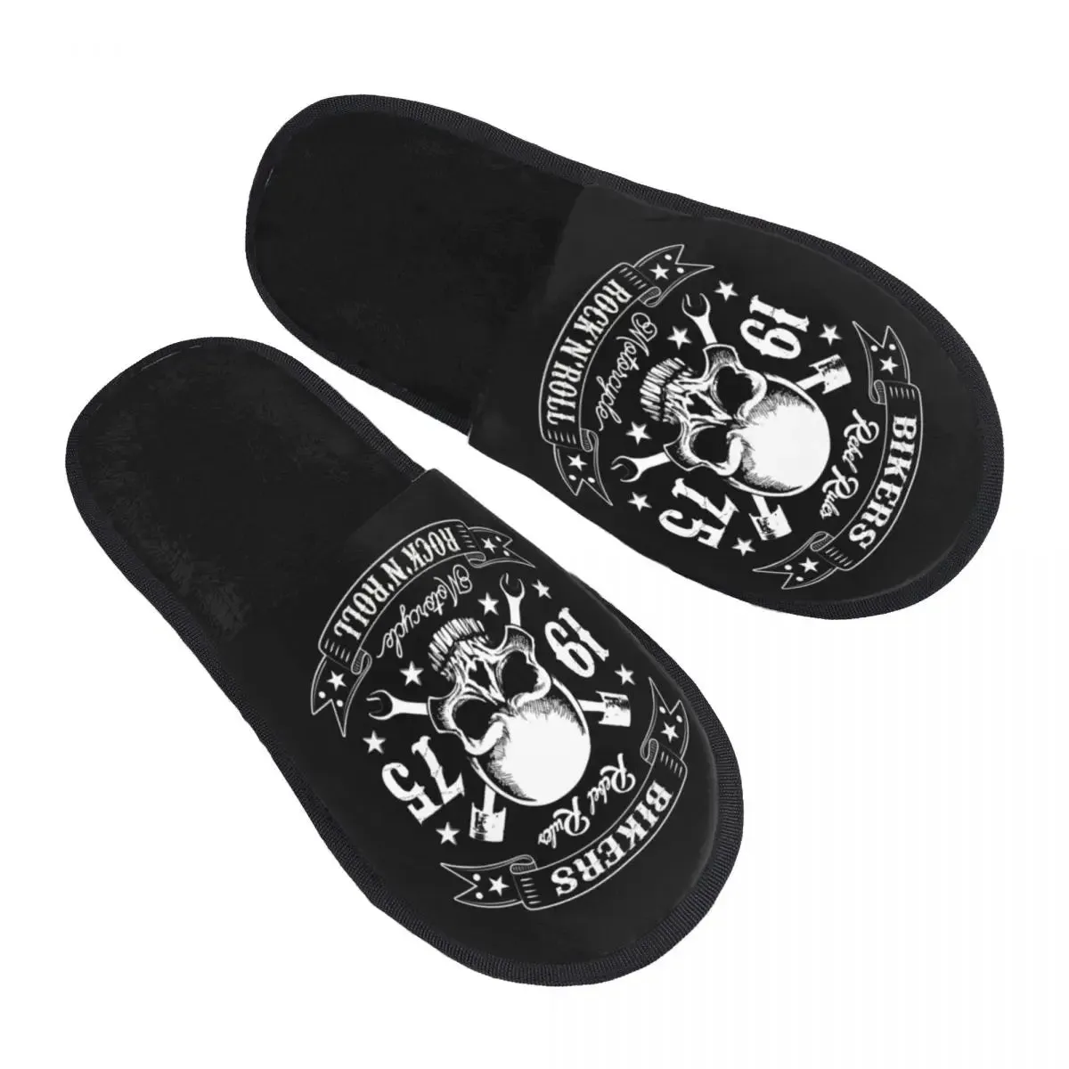 Forever Metal Skull Slippers | Death Rock Memory Foam Indoor Shoes | Cozy Goth Gift for Women
