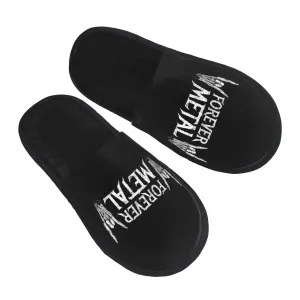 Forever Metal Skull Slippers | Death Rock Memory Foam Indoor Shoes | Cozy Goth Gift for Women