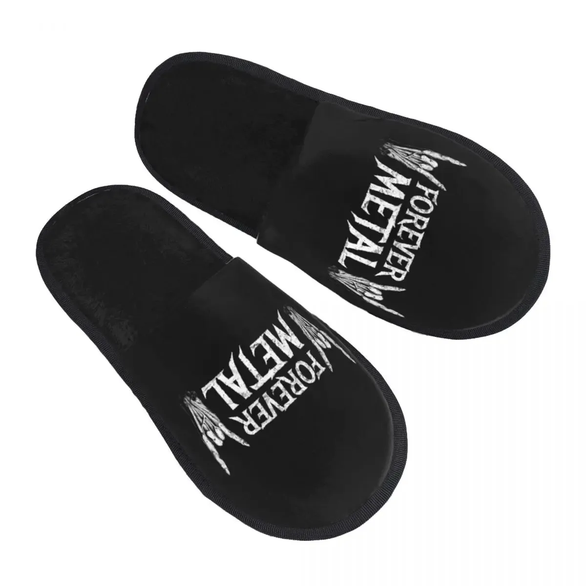 Forever Metal Skull Slippers | Death Rock Memory Foam Indoor Shoes | Cozy Goth Gift for Women