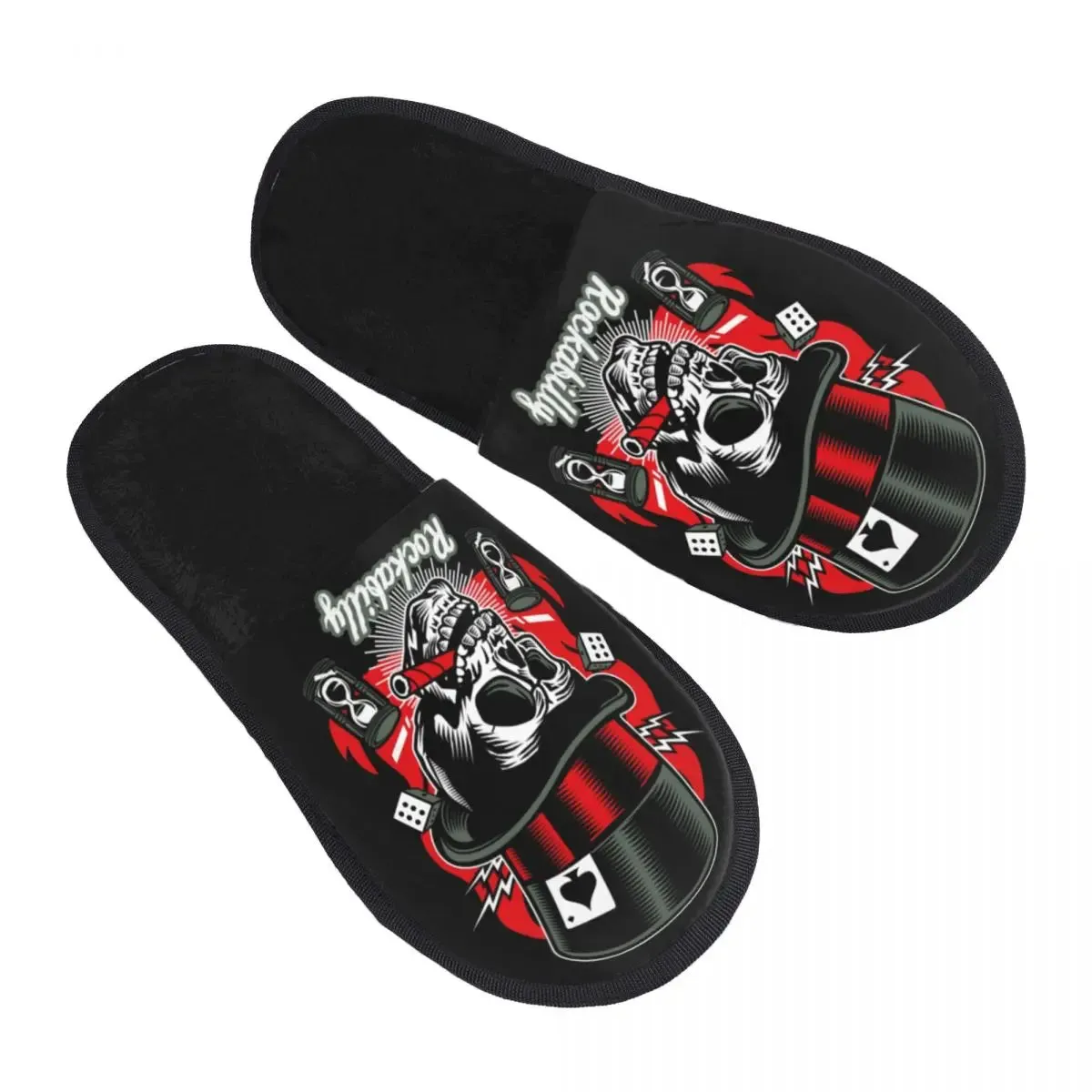 Forever Metal Skull Slippers | Death Rock Memory Foam Indoor Shoes | Cozy Goth Gift for Women