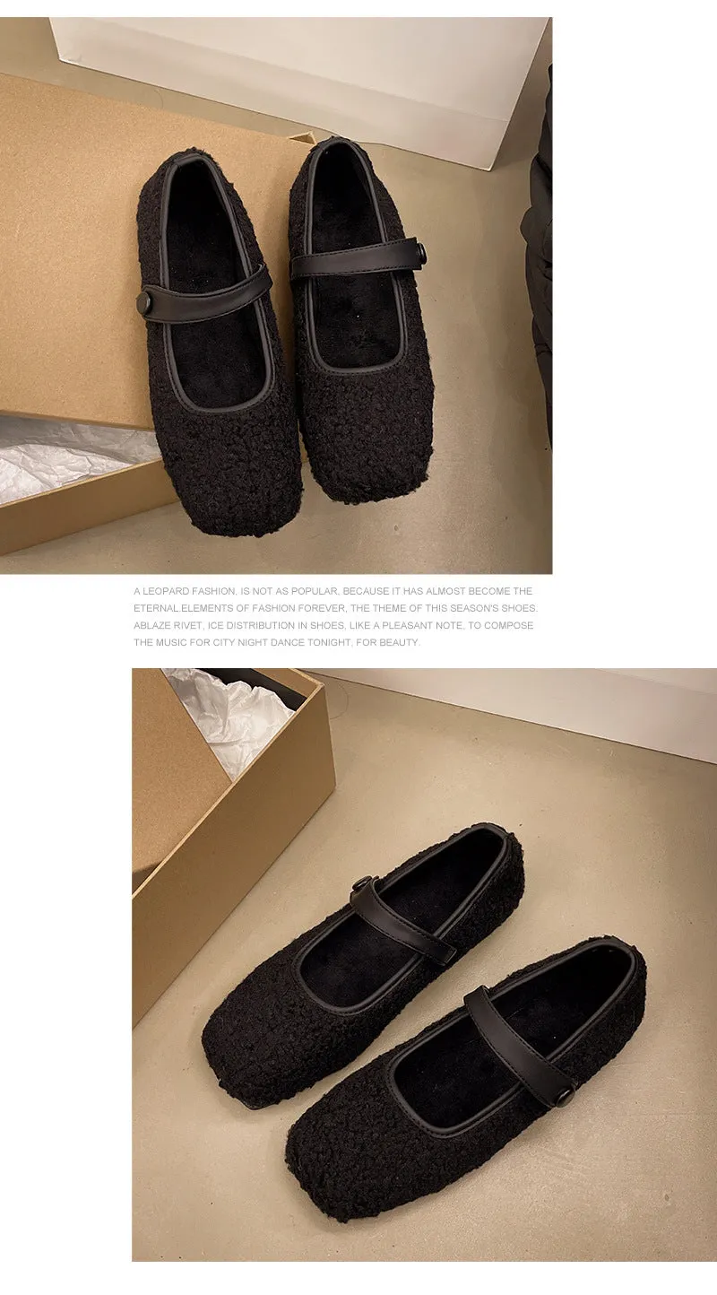 French retro square head plush loafers