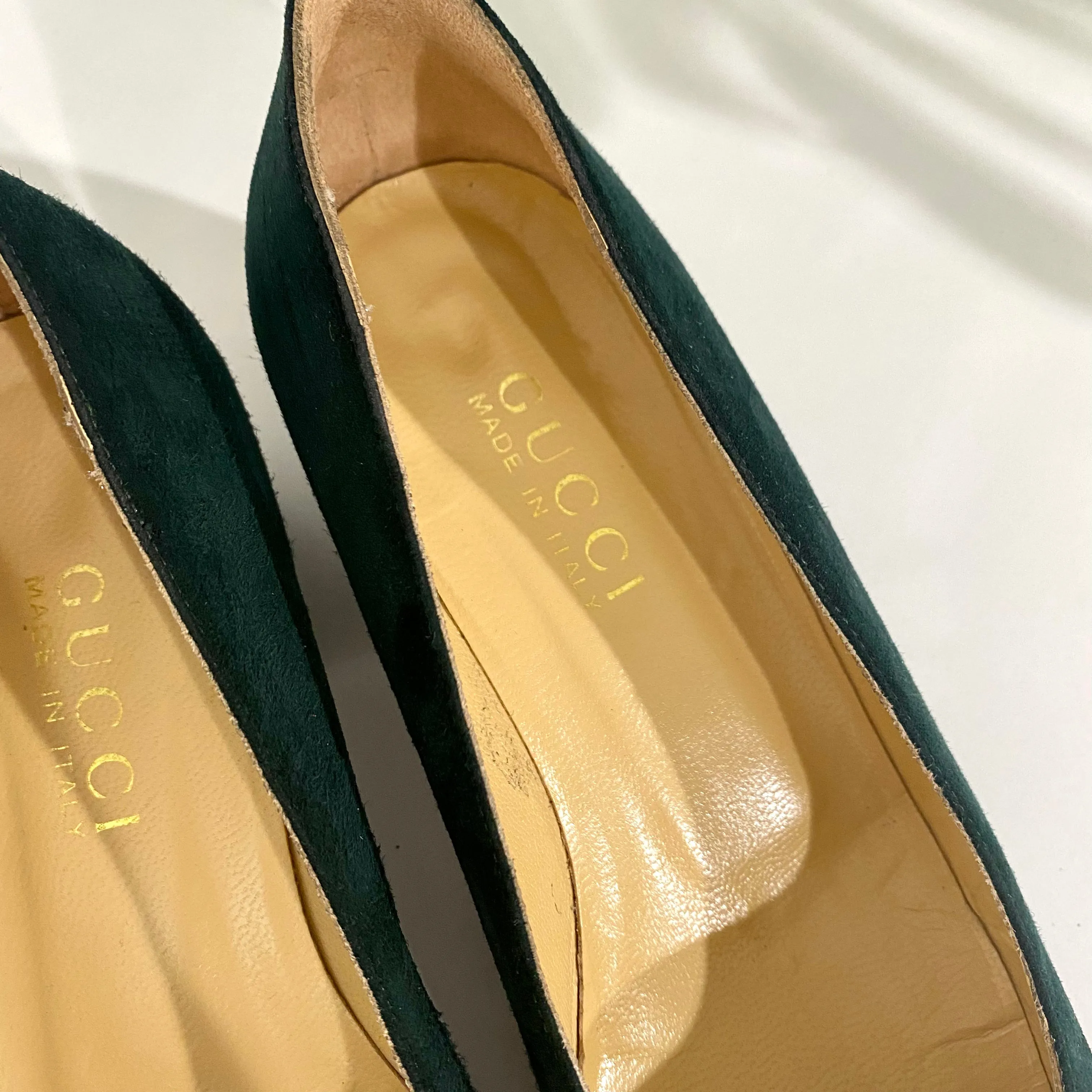 Gucci Green Suede Horsebit Heels