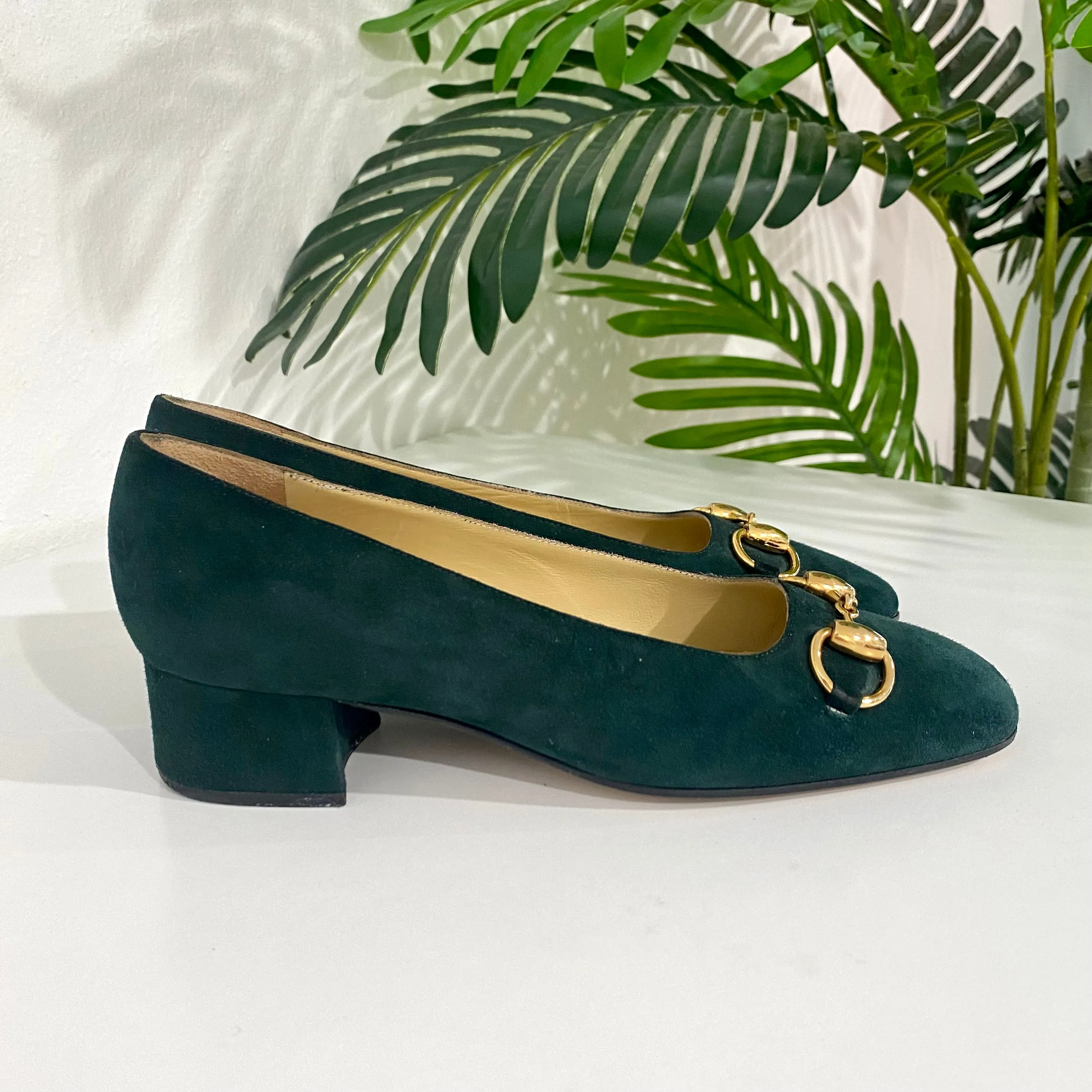 Gucci Green Suede Horsebit Heels