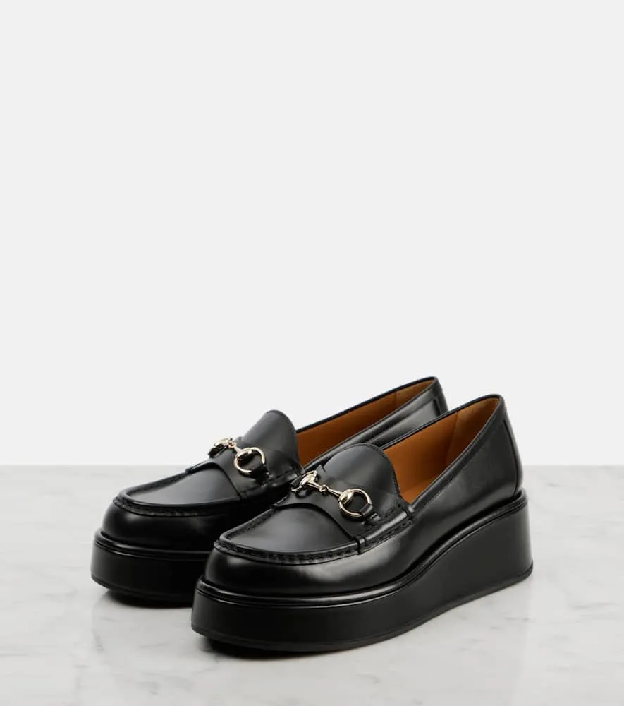 Gucci Horsebit leather wedge loafers
