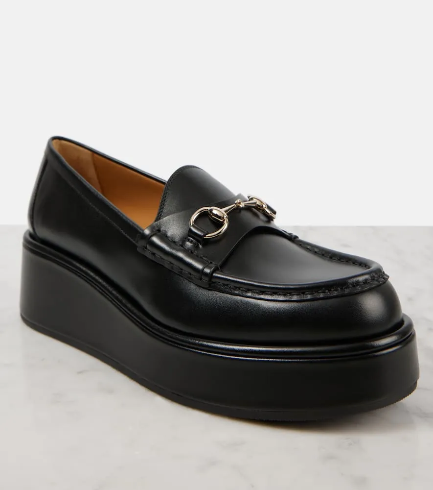 Gucci Horsebit leather wedge loafers