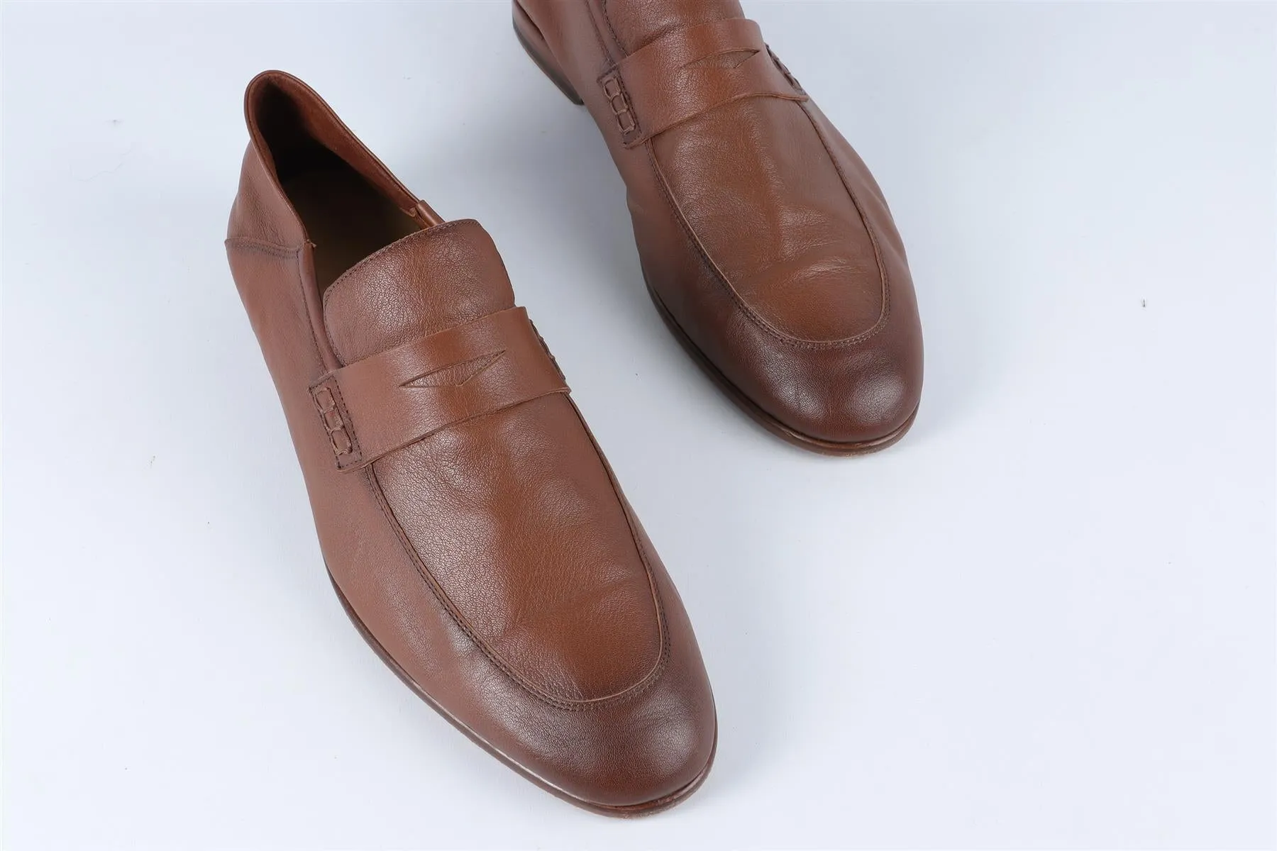 HARRYS OF LONDON BROWN MEN'S LEATHER LOAFERS UK 10 EU 44 US 11