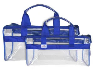 Heart Home 2 Pieces (Large & Small) Crystal Clear Plastic Cosmetic Bags Travel PVC Vinyl Toiletry Bag, Zipper Large Transparent Waterproof Make-Up Case Organizer Bag (Blue)