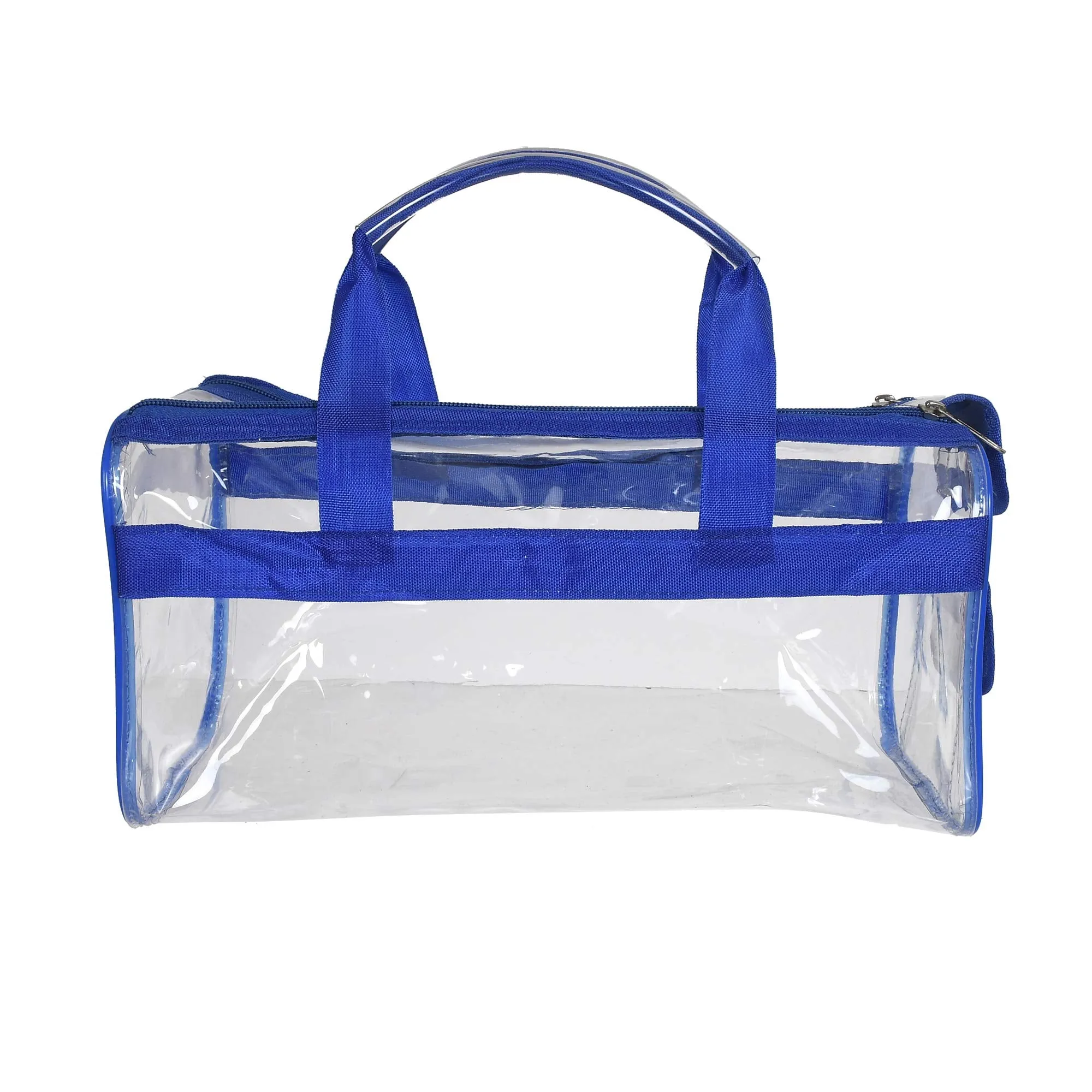 Heart Home 2 Pieces (Large & Small) Crystal Clear Plastic Cosmetic Bags Travel PVC Vinyl Toiletry Bag, Zipper Large Transparent Waterproof Make-Up Case Organizer Bag (Blue)