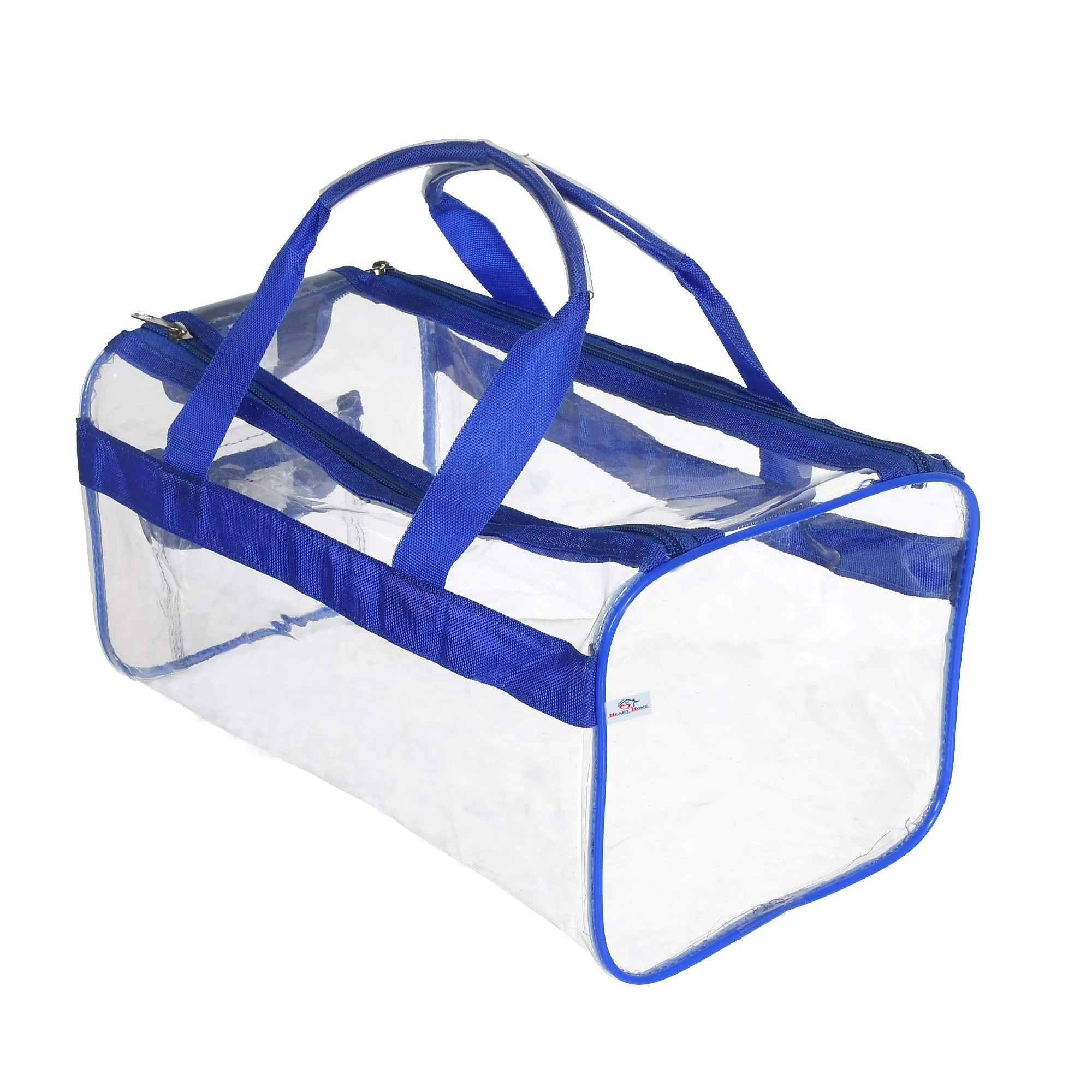 Heart Home 2 Pieces (Large & Small) Crystal Clear Plastic Cosmetic Bags Travel PVC Vinyl Toiletry Bag, Zipper Large Transparent Waterproof Make-Up Case Organizer Bag (Blue)