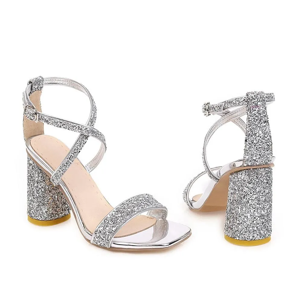 High Quality Mid Heel Open Toe Square Party Sandals