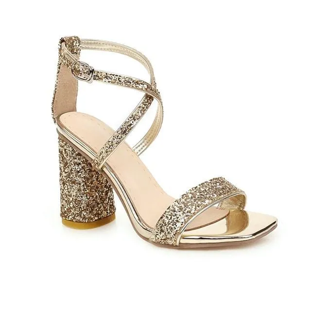 High Quality Mid Heel Open Toe Square Party Sandals