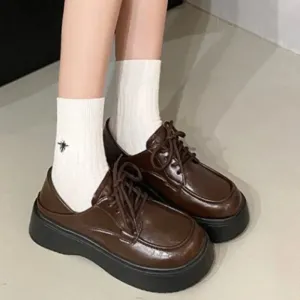 Joskaa Shoes Autumn Clogs Platform British Style Oxfords Women's Casual Female Sneakers Flats Modis Round Toe Fall Retro Creepers Prepp
