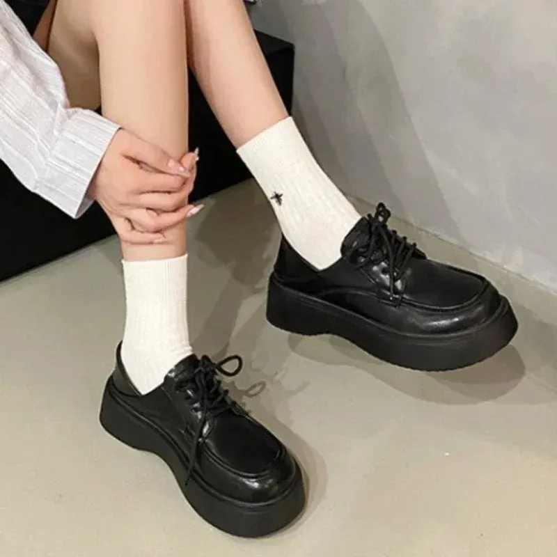 Joskaa Shoes Autumn Clogs Platform British Style Oxfords Women's Casual Female Sneakers Flats Modis Round Toe Fall Retro Creepers Prepp
