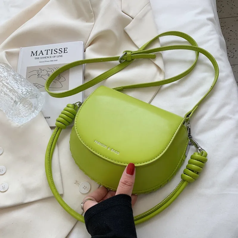 Kiwi Green Small Fashion PU Leather Saddle Crossbody Bag for Women 2021 Summer Luxury Baguette Shoulder Purses and Handbags