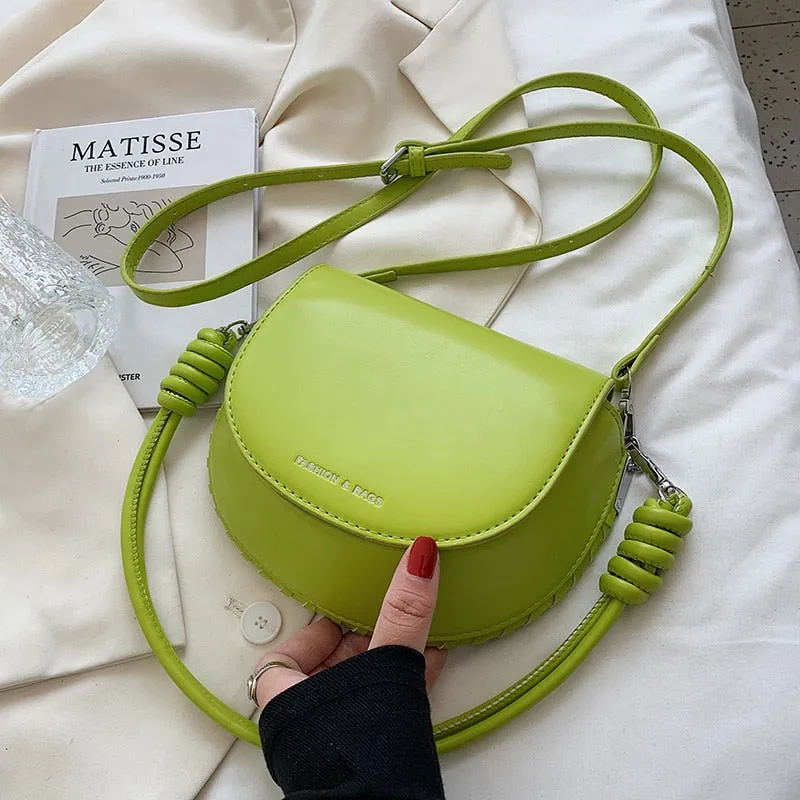 Kiwi Green Small Fashion PU Leather Saddle Crossbody Bag for Women 2021 Summer Luxury Baguette Shoulder Purses and Handbags
