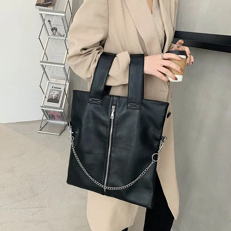 Korean Style women handbag Large Capacity Simple Chain Fashion  female Shoulder Messenger Bag pu leather Casual big totes black