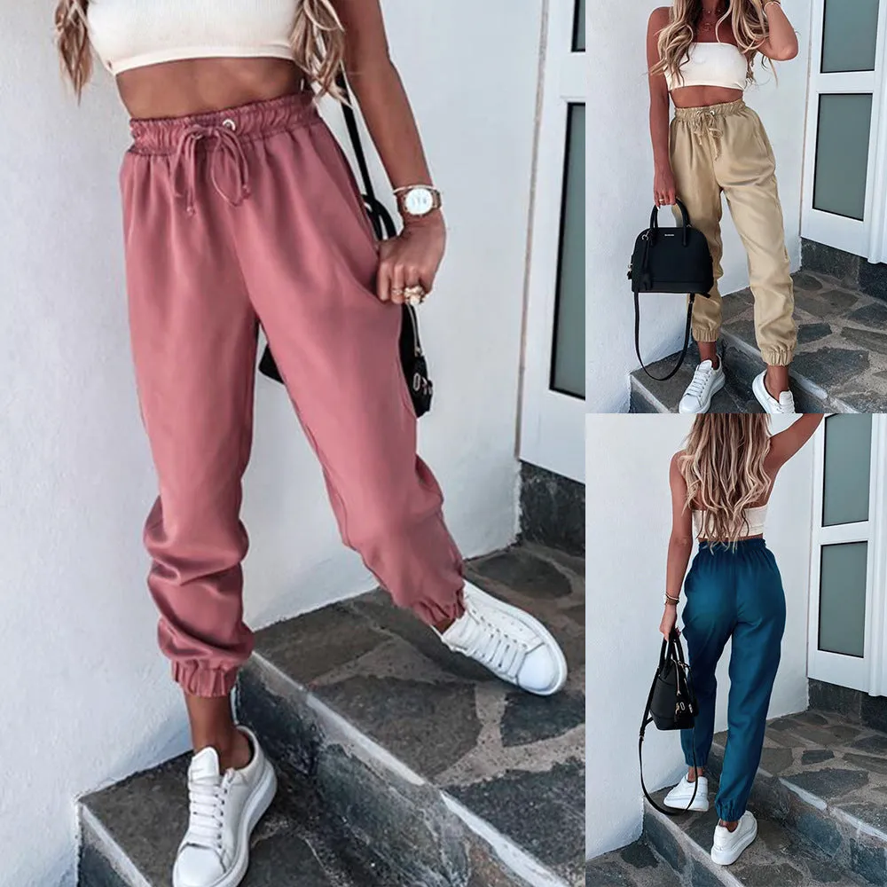 Lace-up High Waist Casual Pants