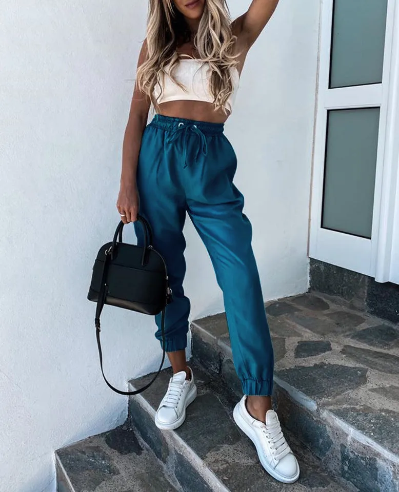 Lace-up High Waist Casual Pants