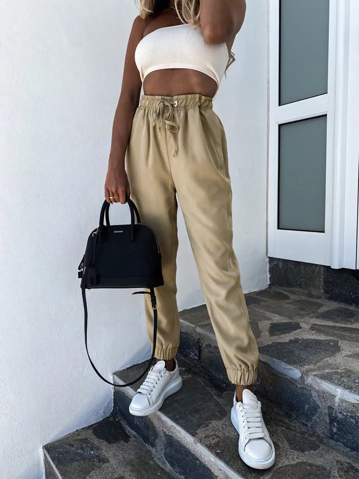 Lace-up High Waist Casual Pants