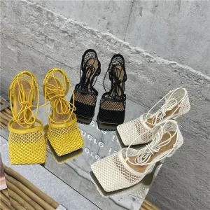 Lace Up Mesh High Heels
