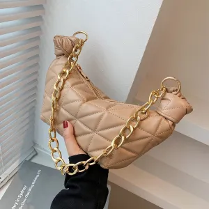 Lattice Pleated Thick Chin Underarm Bag LEFTSIDE New High-quality PU Leather Women's Designer Handbag Luxury Brand Shoulder Bag