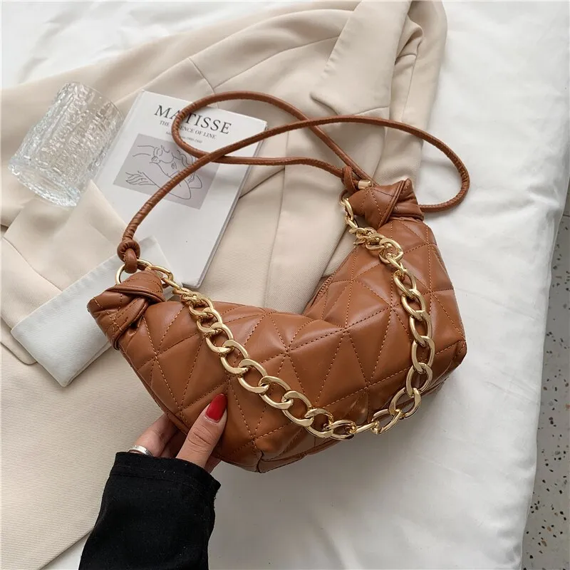 Lattice Pleated Thick Chin Underarm Bag LEFTSIDE New High-quality PU Leather Women's Designer Handbag Luxury Brand Shoulder Bag