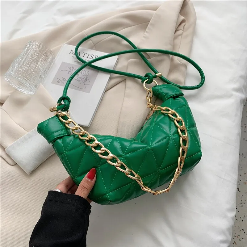 Lattice Pleated Thick Chin Underarm Bag LEFTSIDE New High-quality PU Leather Women's Designer Handbag Luxury Brand Shoulder Bag