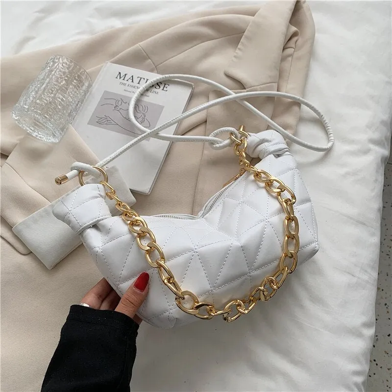 Lattice Pleated Thick Chin Underarm Bag LEFTSIDE New High-quality PU Leather Women's Designer Handbag Luxury Brand Shoulder Bag