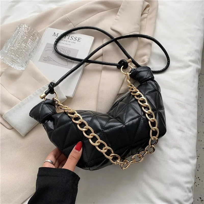 Lattice Pleated Thick Chin Underarm Bag LEFTSIDE New High-quality PU Leather Women's Designer Handbag Luxury Brand Shoulder Bag