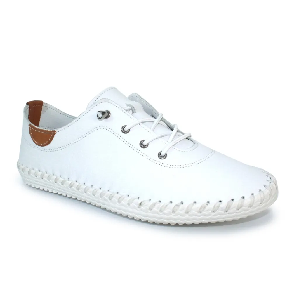 Lunar Shoes - St Ives Leather Plimsoll in White