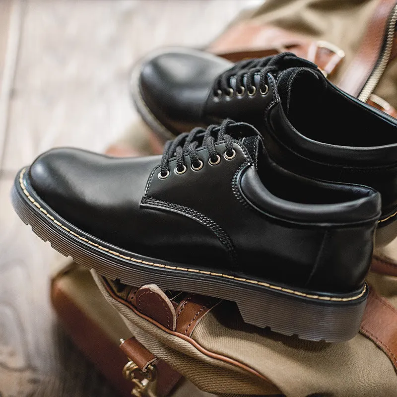 Men Minimalist Leather Flat Casual Work Shoes
