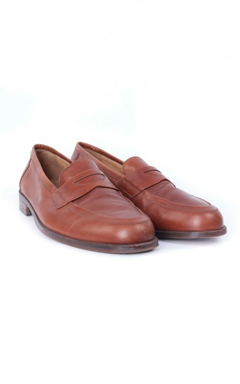 Men's BALLY Brown Salasan Calf Plain Leather Loafers Shoes Size 46