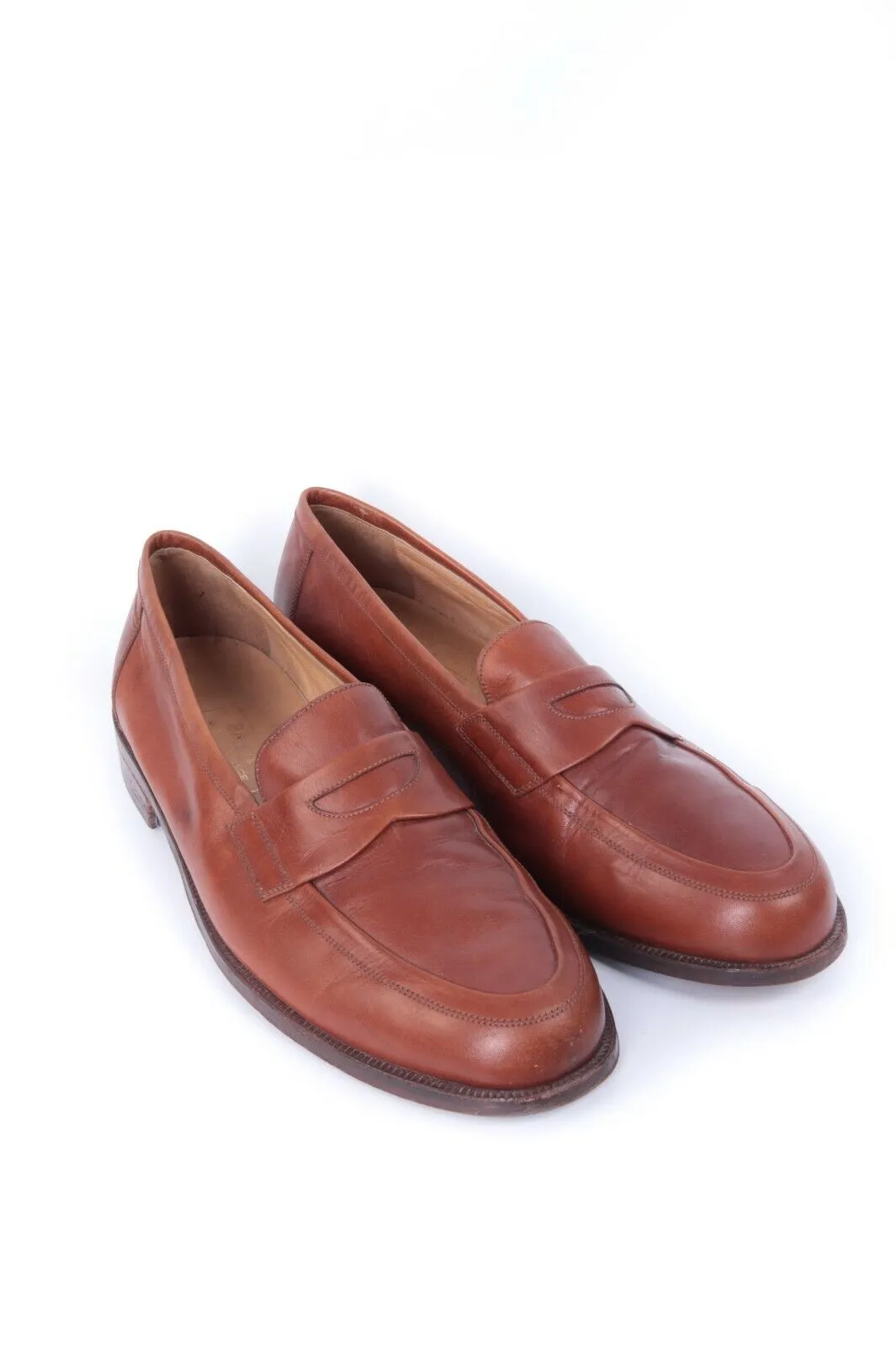 Men's BALLY Brown Salasan Calf Plain Leather Loafers Shoes Size 46