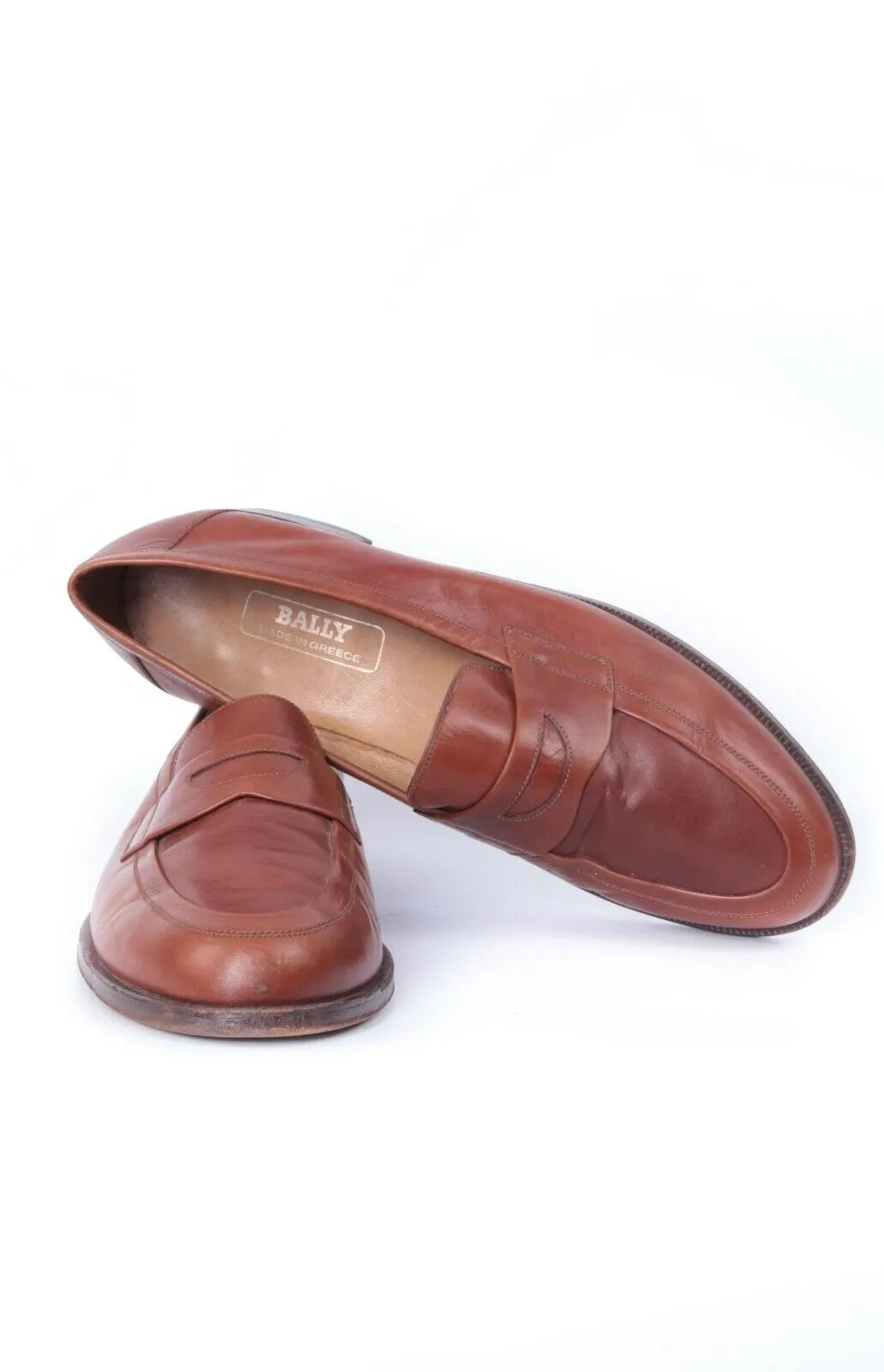 Men's BALLY Brown Salasan Calf Plain Leather Loafers Shoes Size 46