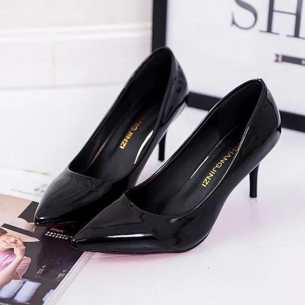 Pointed Toe Pumps Leather High Heels