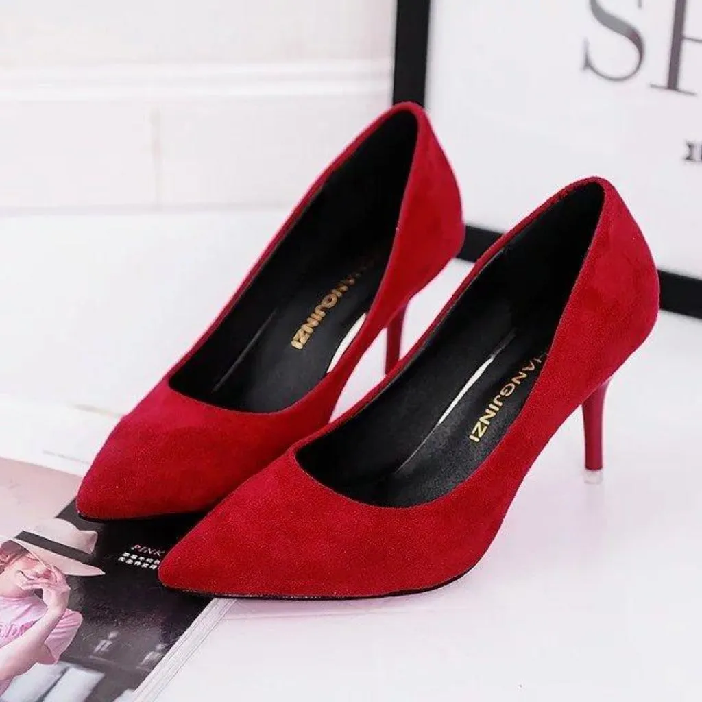 Pointed Toe Pumps Leather High Heels