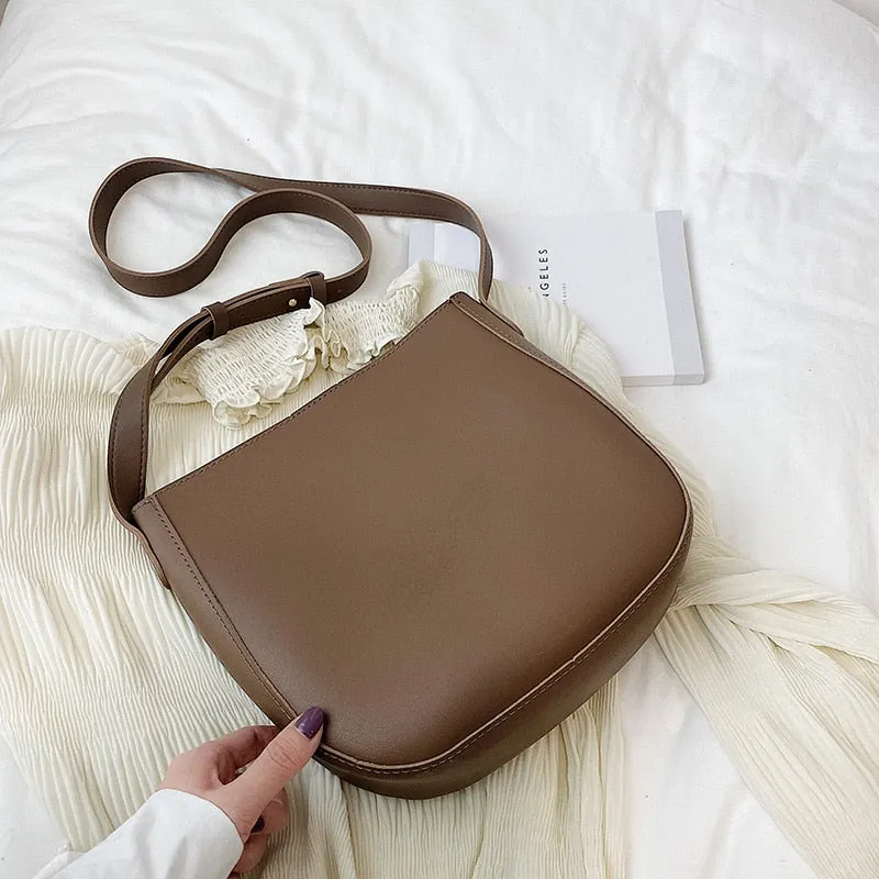 Pure color Casual Bucket bag 2021 New High quality PU Leather Women's Designer Handbag High capacity Shoulder Messenger Bag