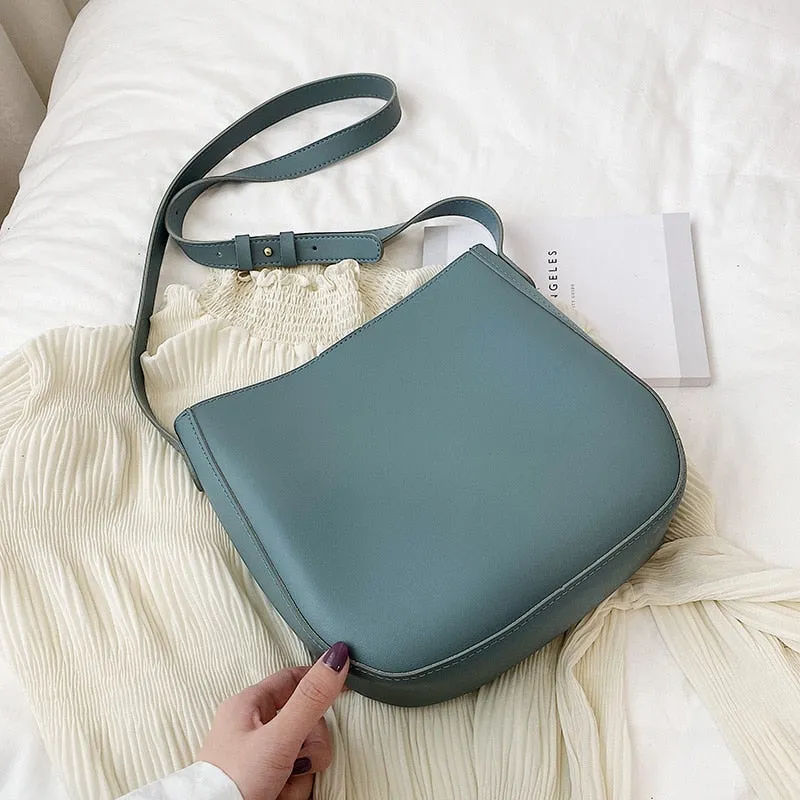 Pure color Casual Bucket bag 2021 New High quality PU Leather Women's Designer Handbag High capacity Shoulder Messenger Bag
